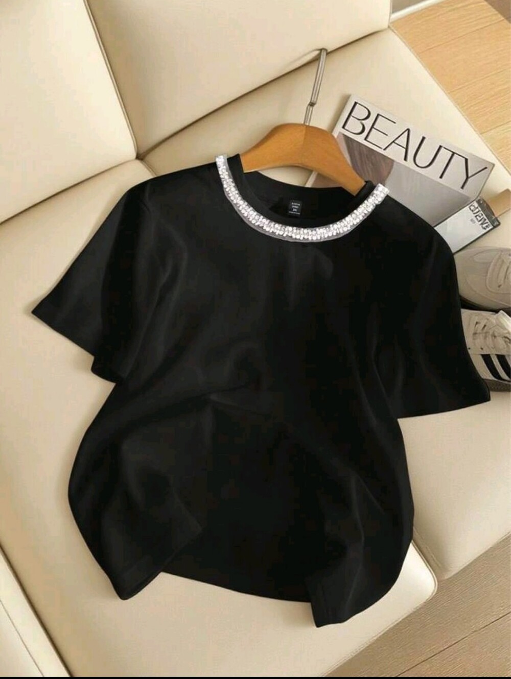 BRAND NEW ** Black Embellished-Neck Women's Top